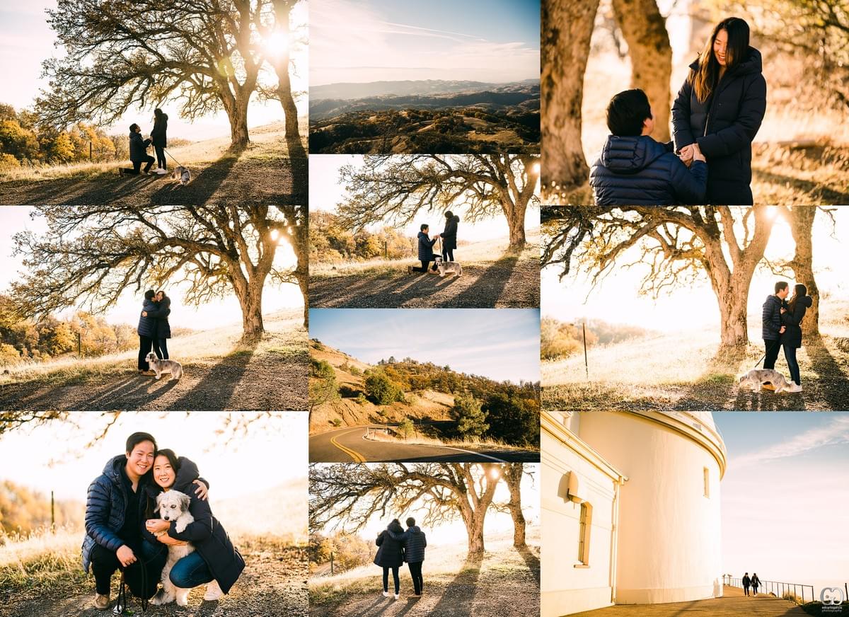 Couple celebrating their proposal at Lick Observatory in San Jose, California