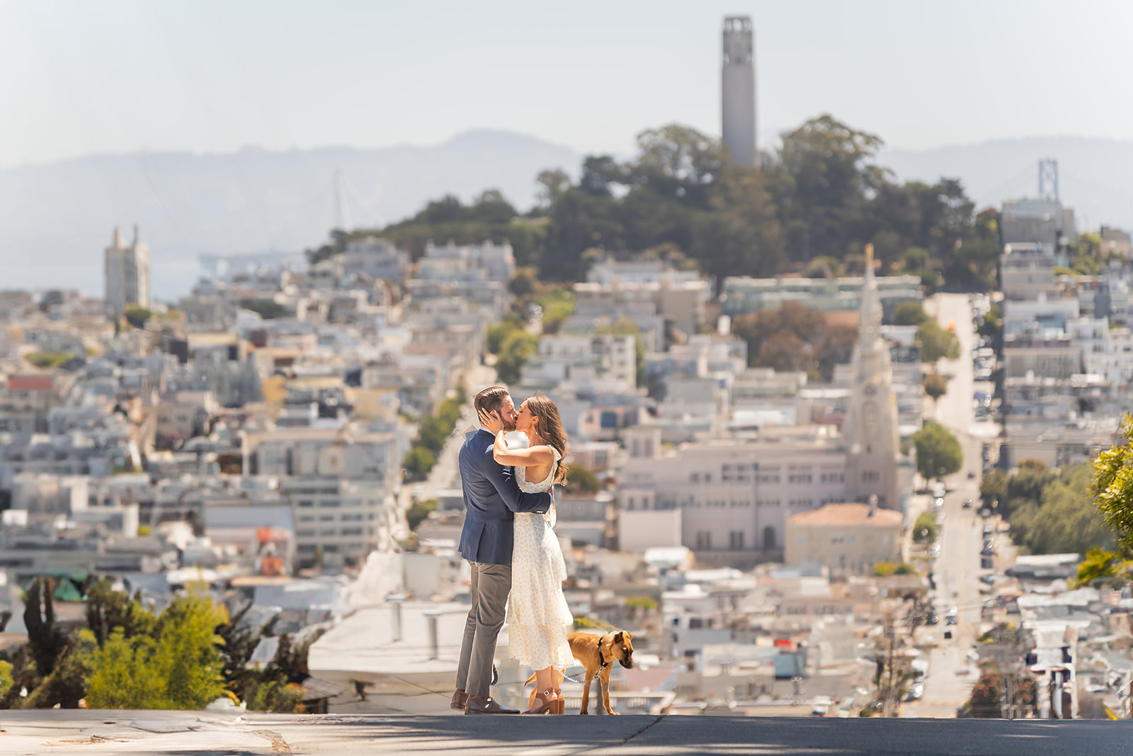 Couple making portraits after a surprise proposal in the San Francisco Bay Area